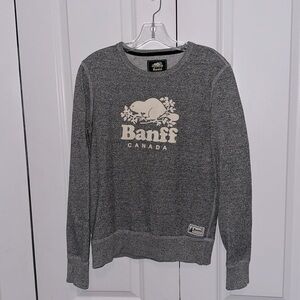 Roots Banff Canada heathered gray scoop neck sweatshirt w/Banff logo cream, S/P